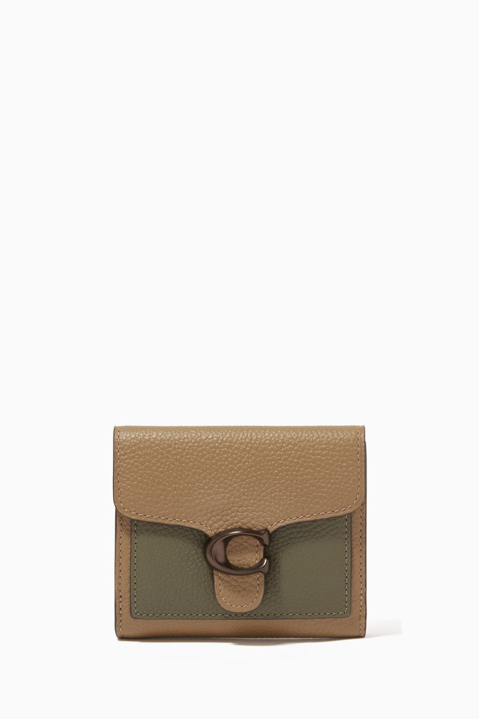

Tabby Small Wallet in Colour-block Pebble Leather, Brown