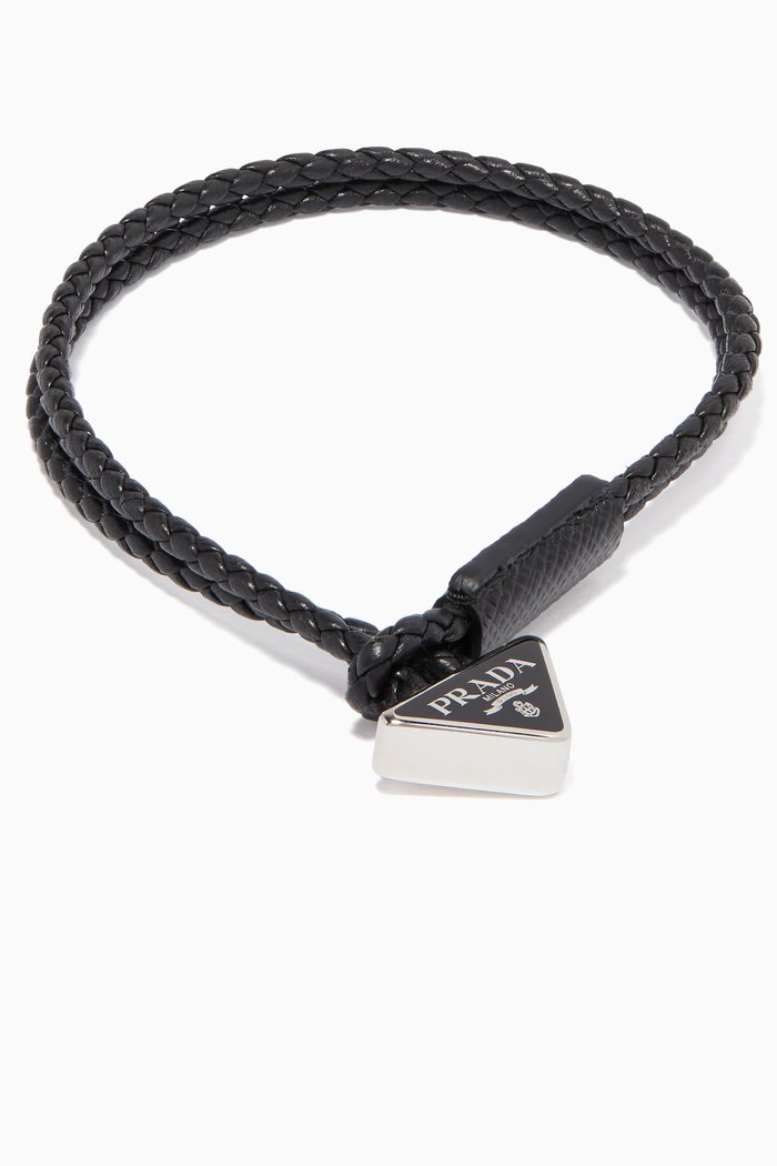 

Leather Rope Triangle Logo Bracelet, Black