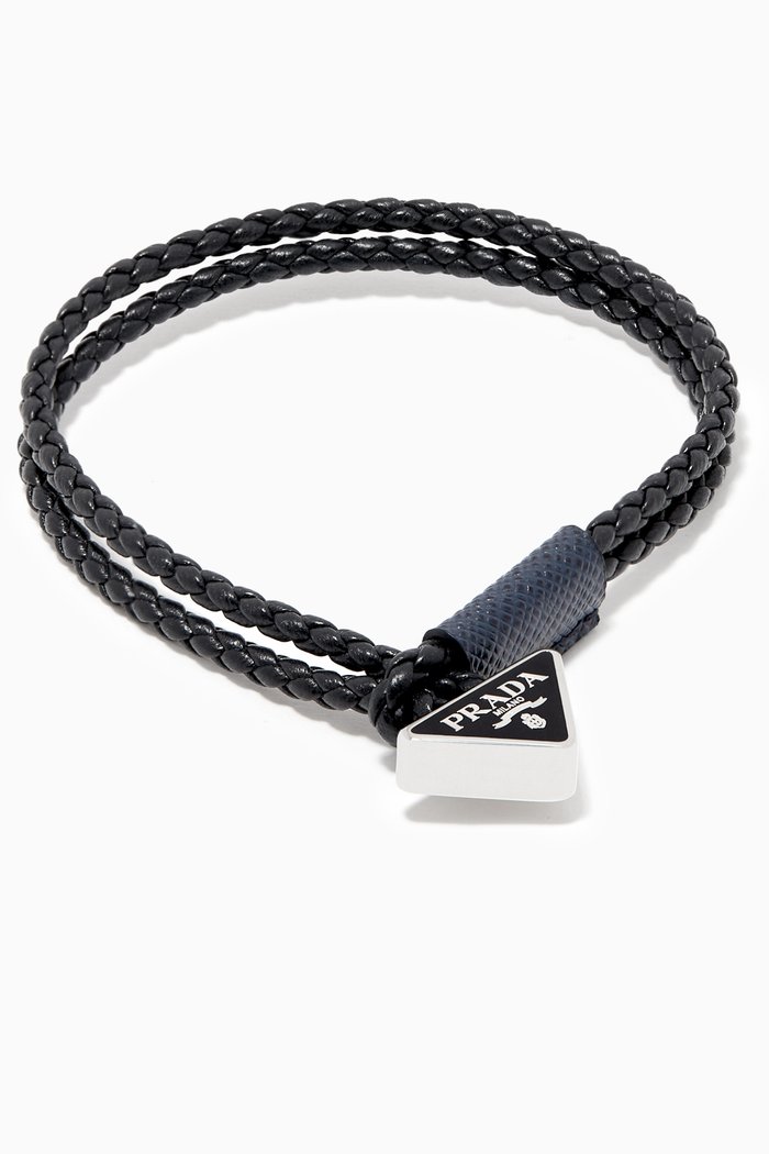

Braided Leather Logo Bracelet, Blue