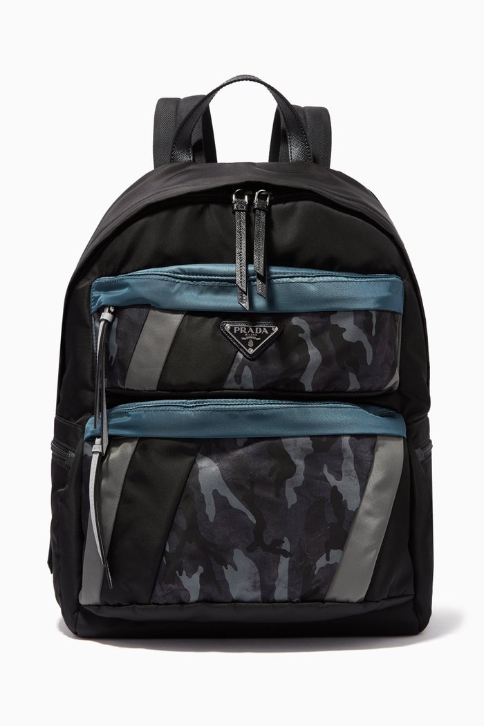 

Logo Camo-Print Nylon Backpack, Black