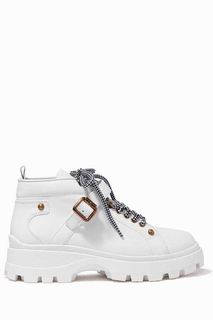 

Buckled Hiking Leather Boots, White