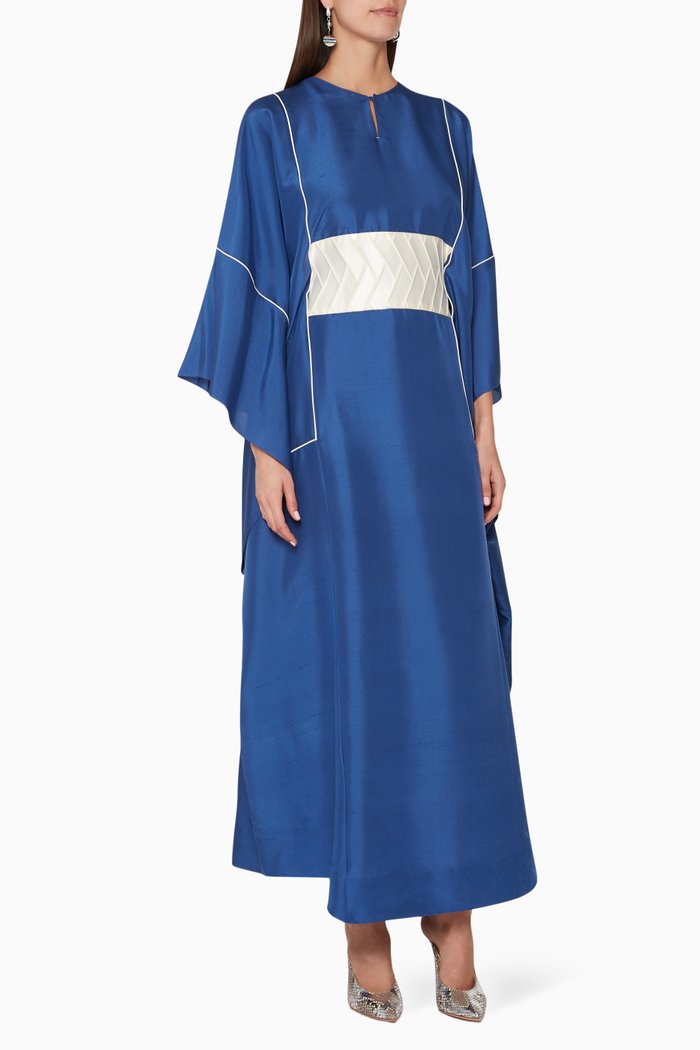 

Contrast-Trimmed Obi Silk Kaftan, Blue