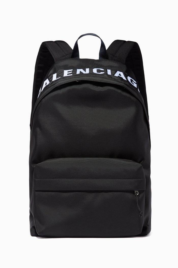 

Wheel Embroidered Logo Nylon Backpack, Black