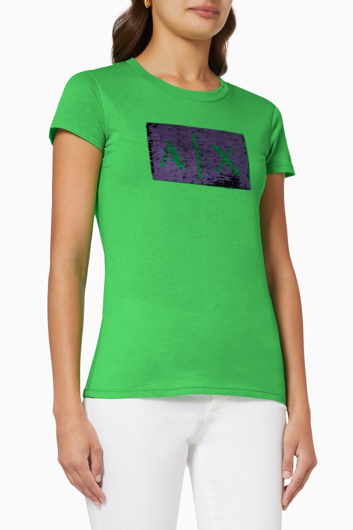 

Sequin Logo Cotton T-Shirt, Black