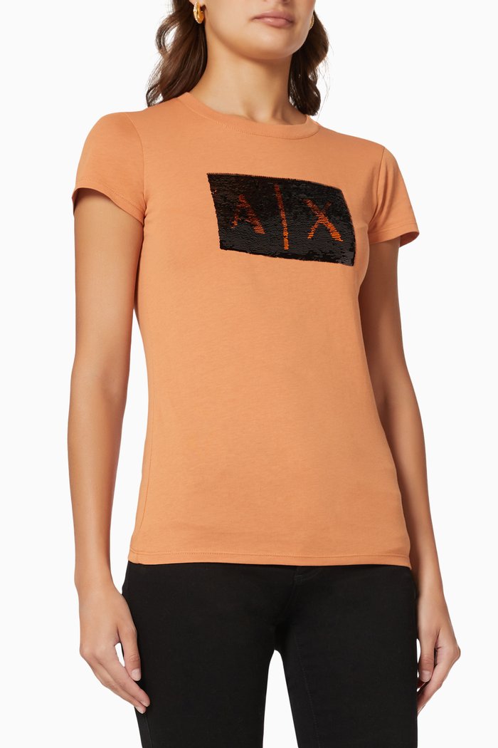 

Sequin Logo Cotton T-Shirt, Black