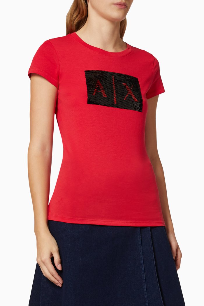 

Sequin Logo Cotton T-Shirt, Black