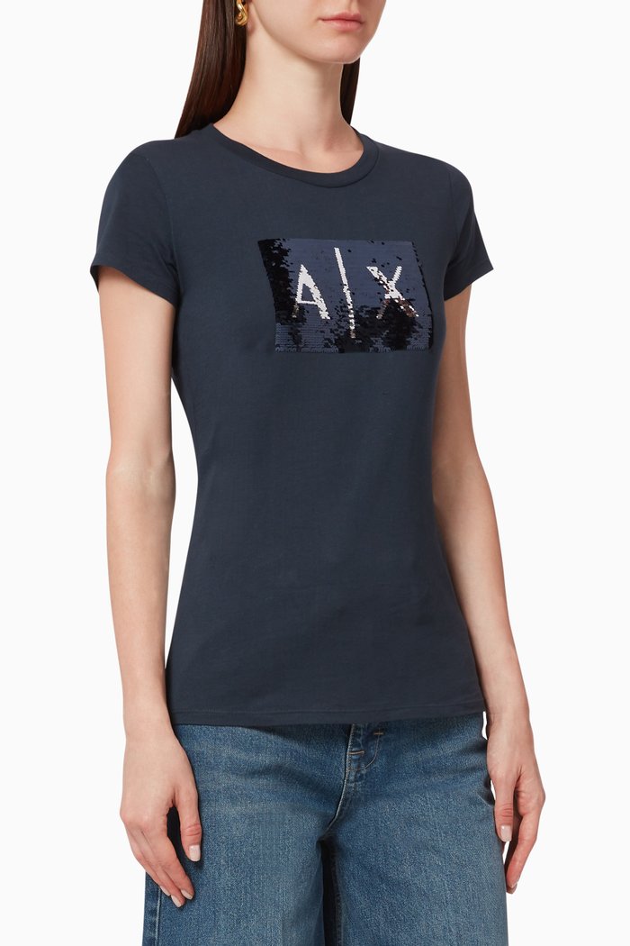 

Sequin Logo Cotton T-Shirt, Blue