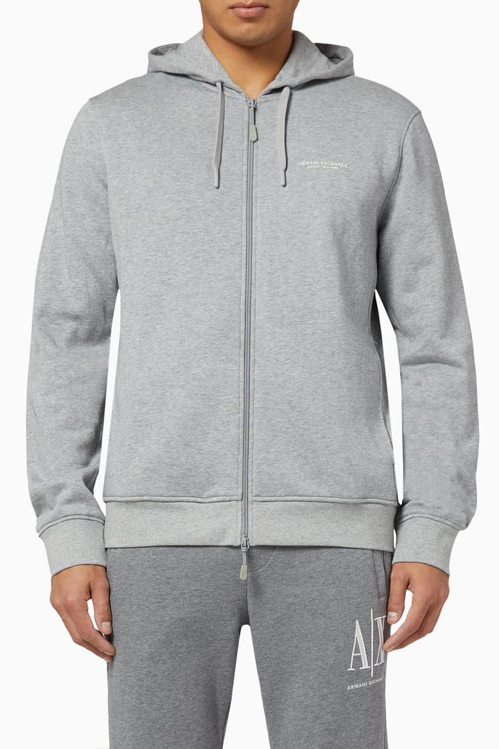 

Logo Cotton Fleece Zip-Up Hoodie, Grey