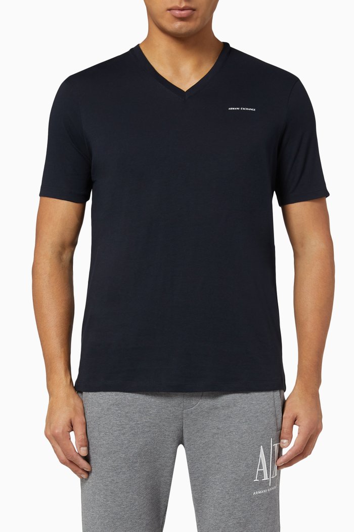 

V-Neck Cotton T-Shirt, Blue