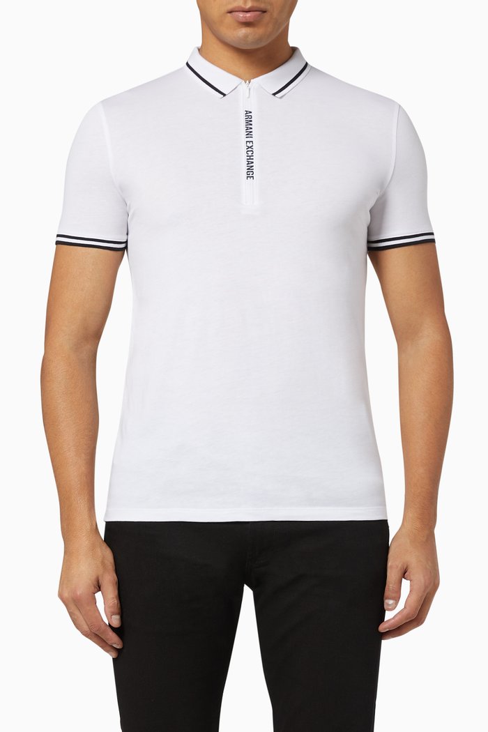 

Logo Zip-Up Polo T-Shirt, White