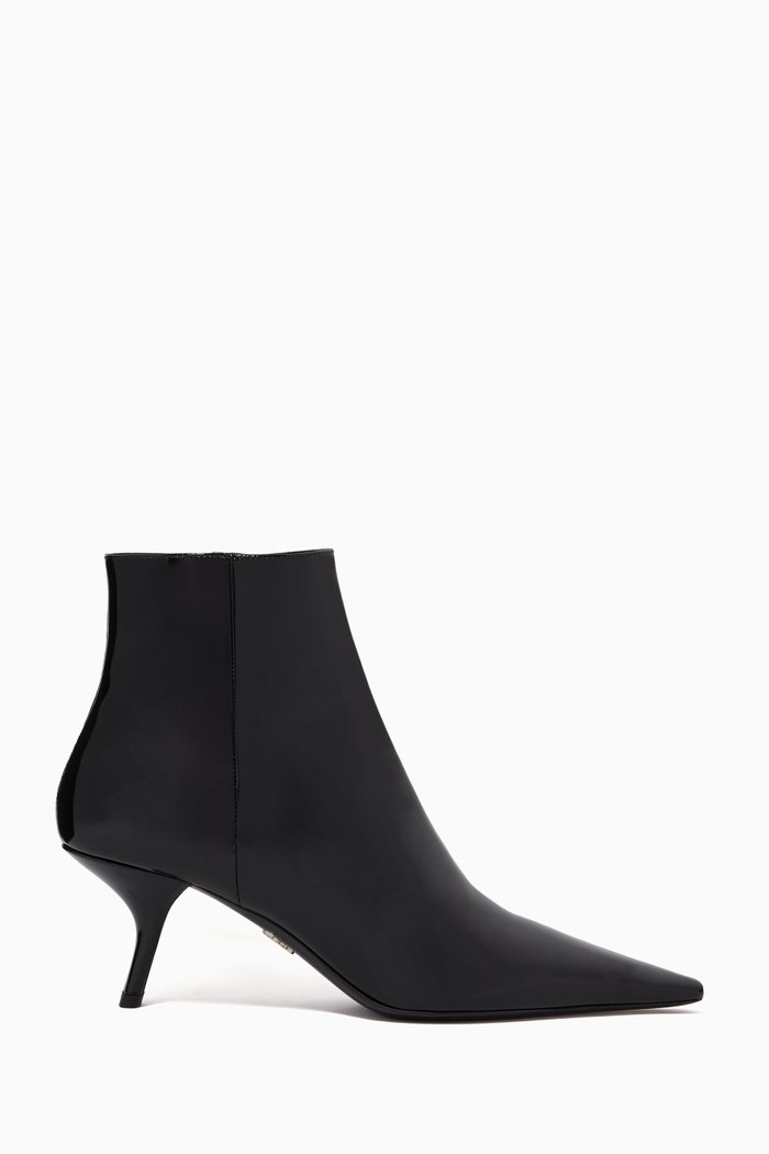 

Slanted Heel Patent Leather Boots, Black