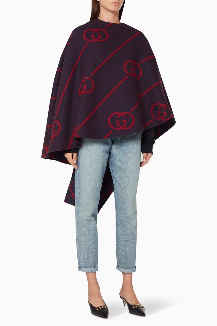 

Interlocking G Wool Cape Coat, Blue