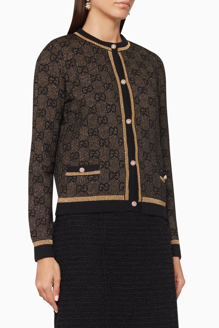 

GG Lamé Wool Cardigan, Black