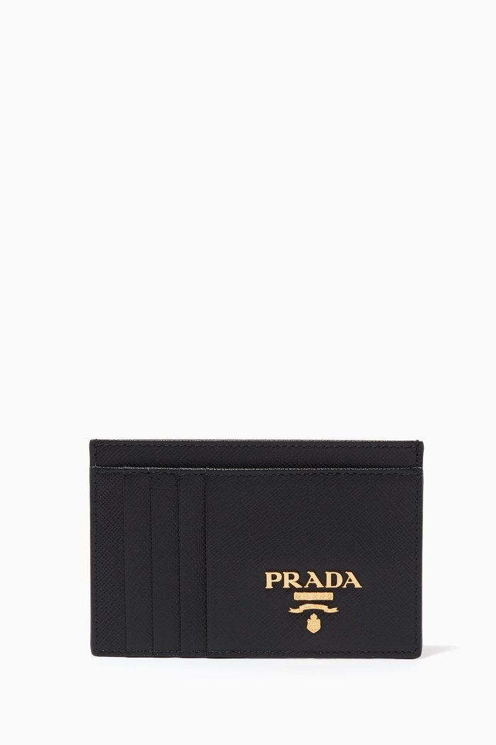 

Logo Saffiano Leather Long Card Holder, Black