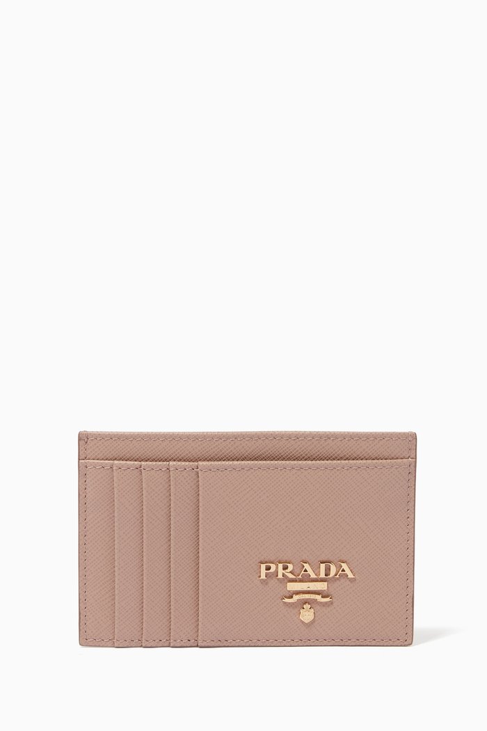 

Logo Long Card Holder in Saffiano Leather, Pink