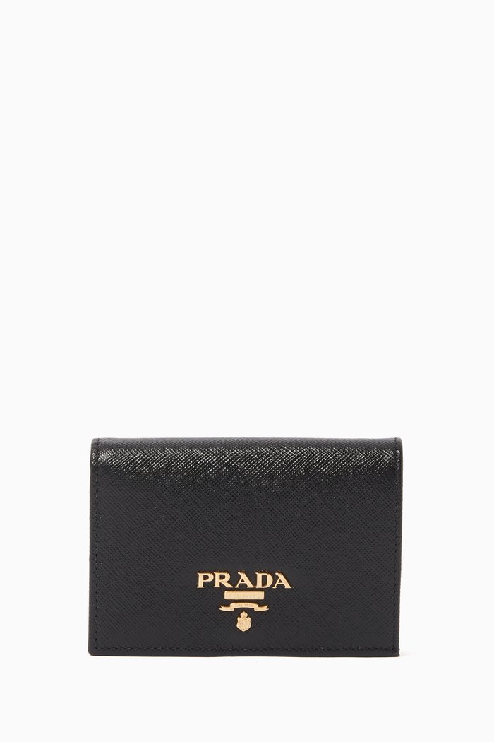 

Logo Saffiano Leather Mini Wallet, Black