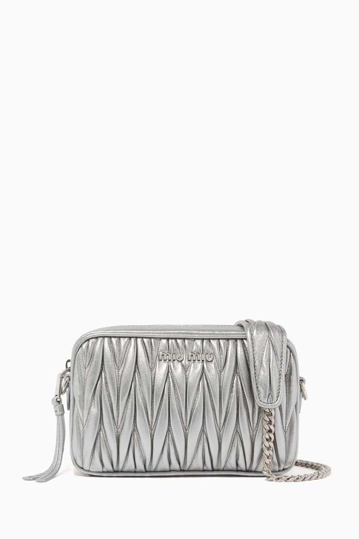 

Matelassé Leather Camera Bag, Silver