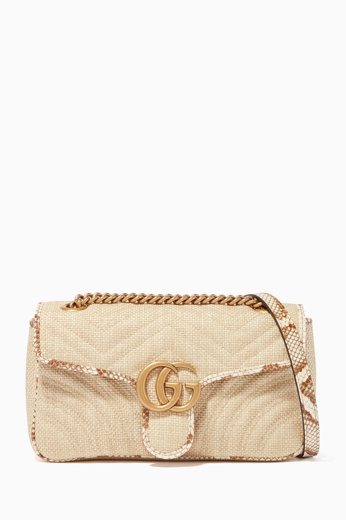 

GG Marmont Raffia Shoulder Bag, Neutral