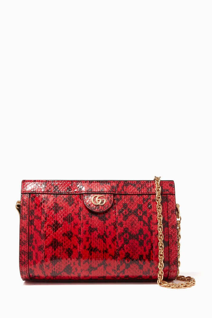 

Small Snakeskin Ophidia Shoulder Bag, Red