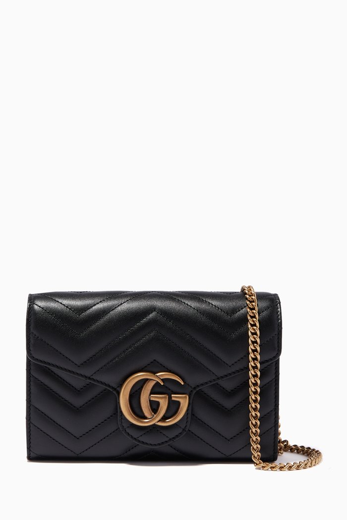 

GG Marmont Chevron Quilted Wallet on Chain, Black