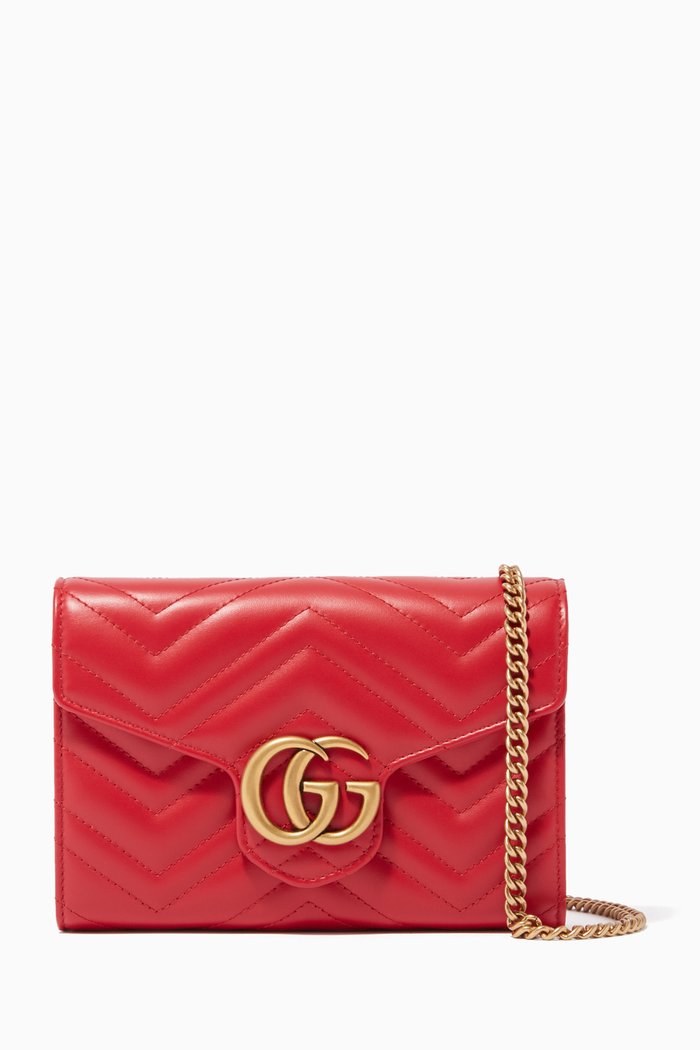 

GG Marmont Chevron Quilted Wallet on Chain, Red