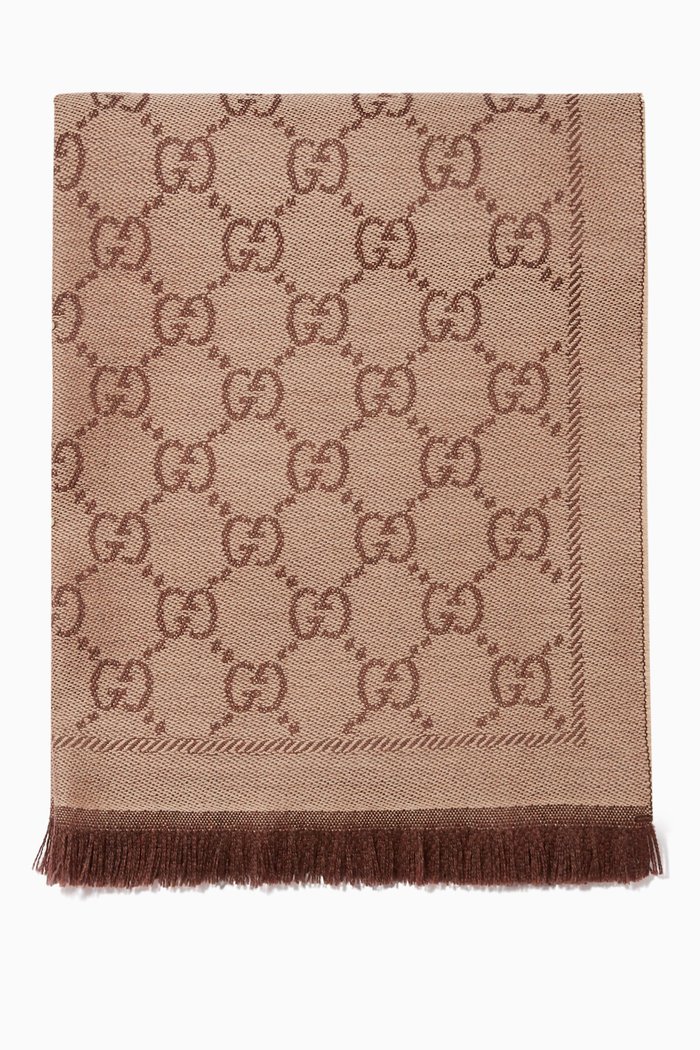 

GG Jacquard Knitted Scarf, Neutral