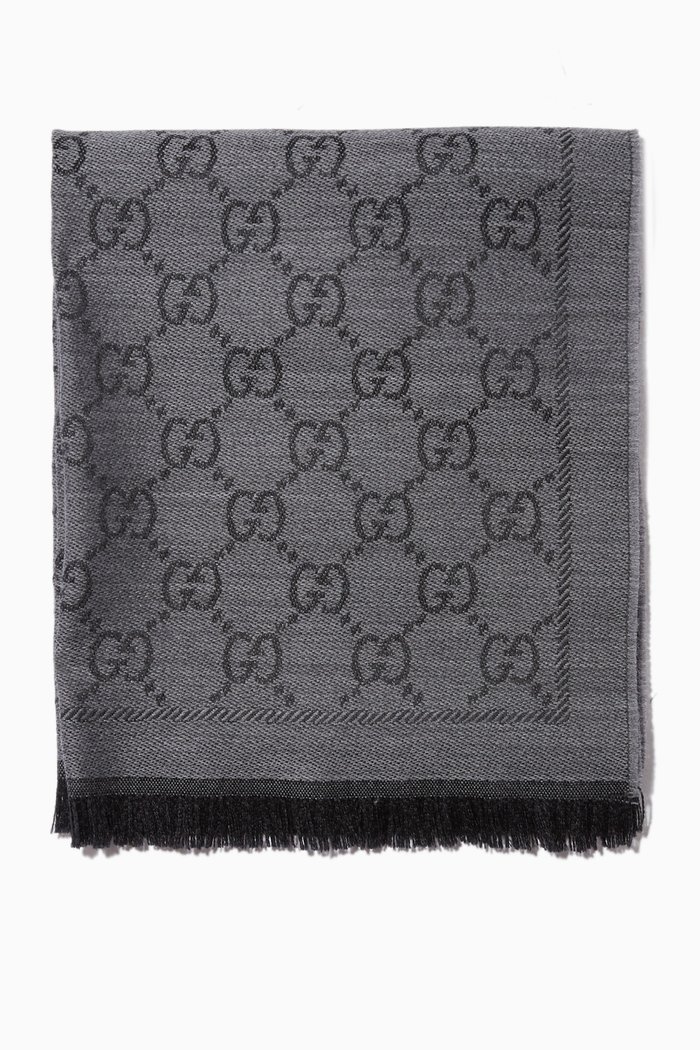 

GG Jacquard Knitted Scarf, Black