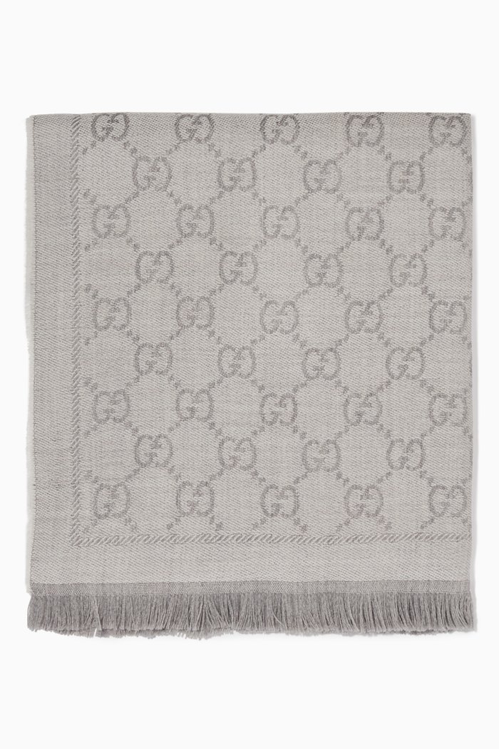 

GG Jacquard Knitted Scarf, Grey