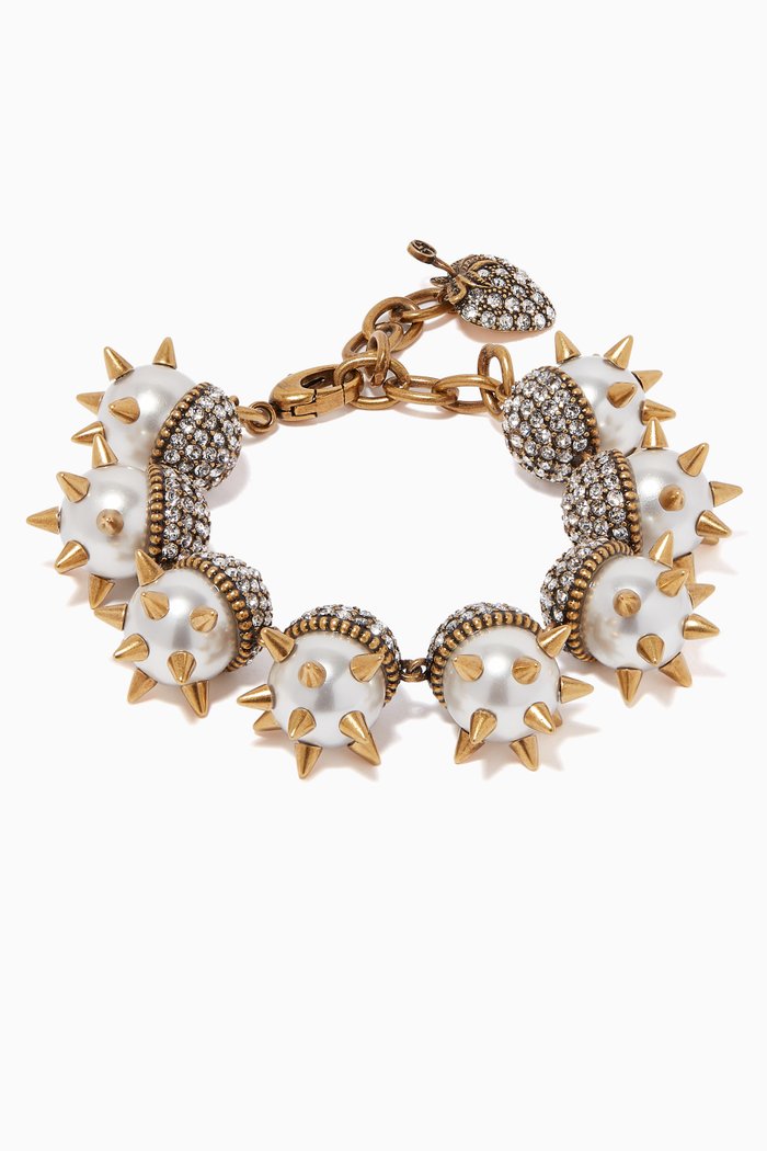 Strawberry & Studded Pearl Bracelet, White