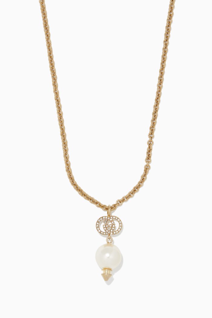

Interlocking G Faux Pearl Necklace, White