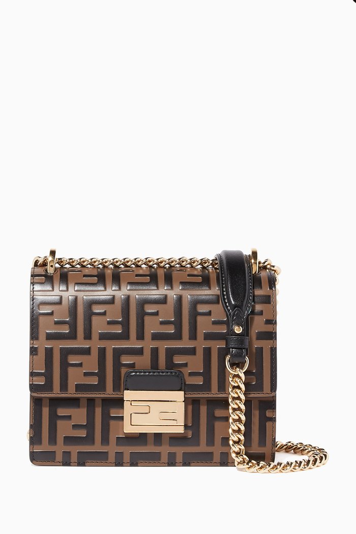 

Small Kan U FF Leather Shoulder Bag, Brown