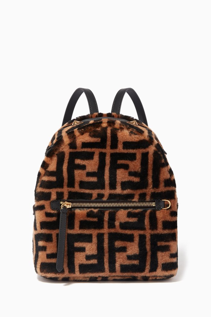 

FF-Motif Sheepskin Small Backpack, Brown