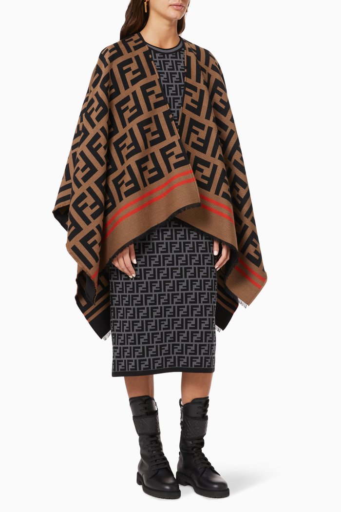 

FF-Motif Jacquard Poncho, Brown