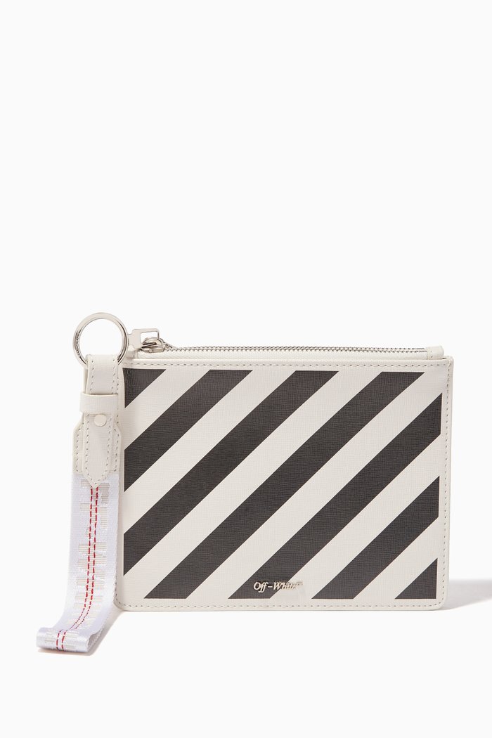 

Diagonal Stripe Logo Pouch Bag, White