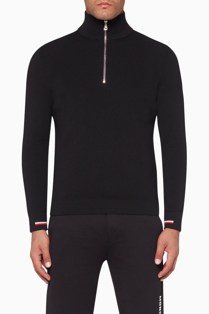 

Zip-Detail Wool Sweater, Black