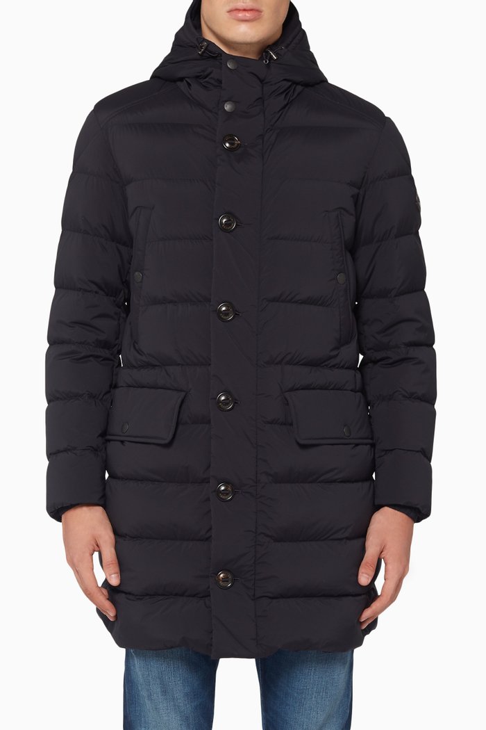 Long Hooded Quilted Jacket, Blue