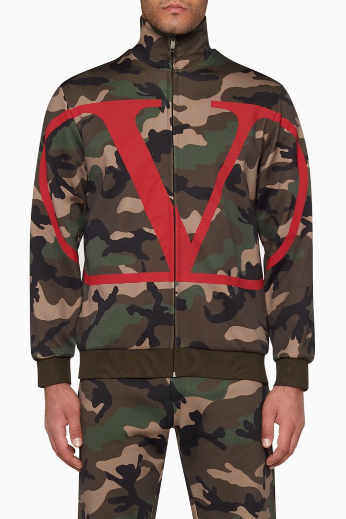 

V Logo Camouflage Zip-Through Sweatshirt, Green