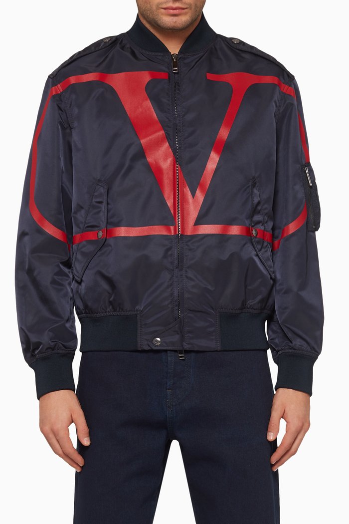 

Vintage V Logo Bomber Jacket, Blue
