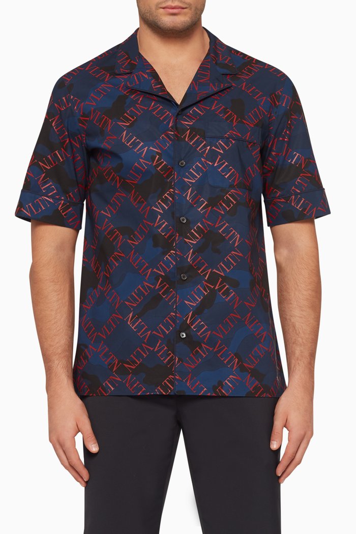 Logo Grid Camouflage Shirt, Blue