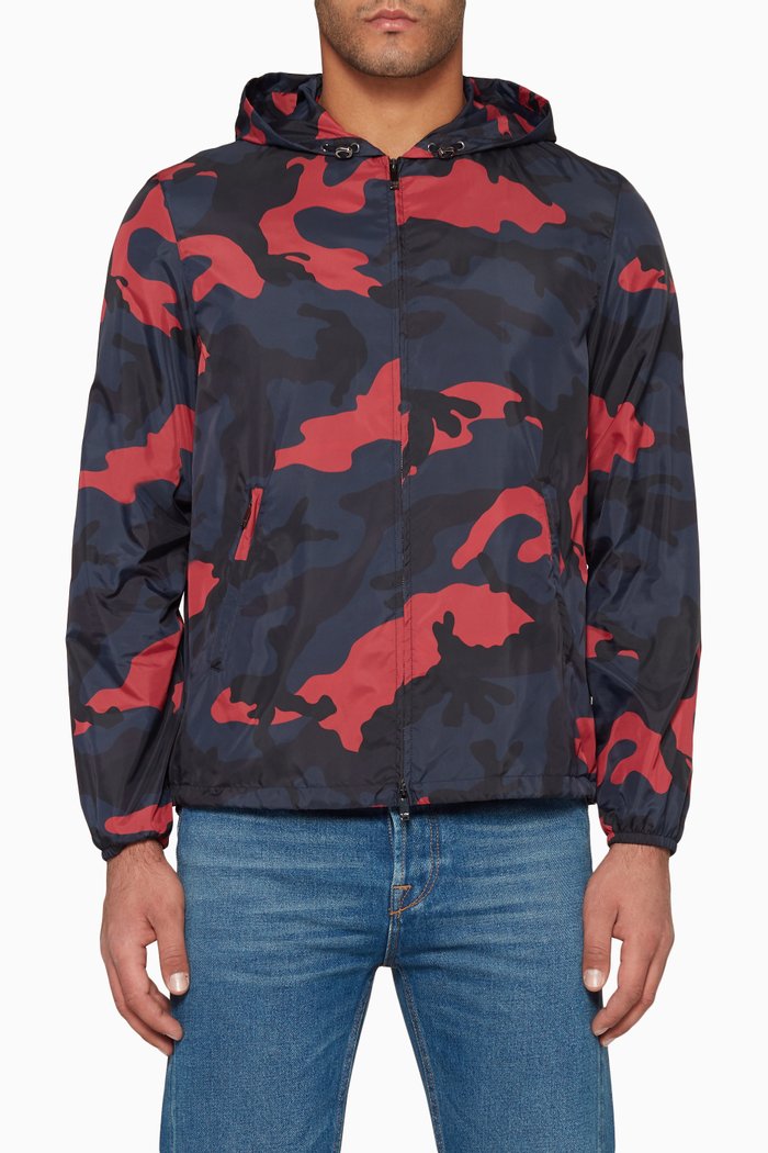 

Camouflage Print Hoodie, Blue