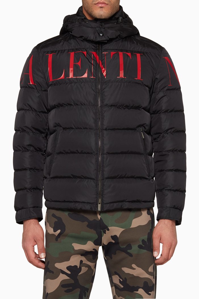 

Logo Print Hooded Down Jacket, Black