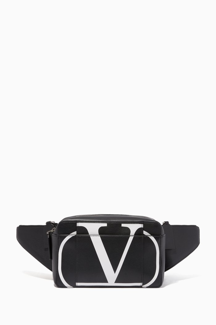

Valentino Garavani V-logo Leather Belt Bag, Black