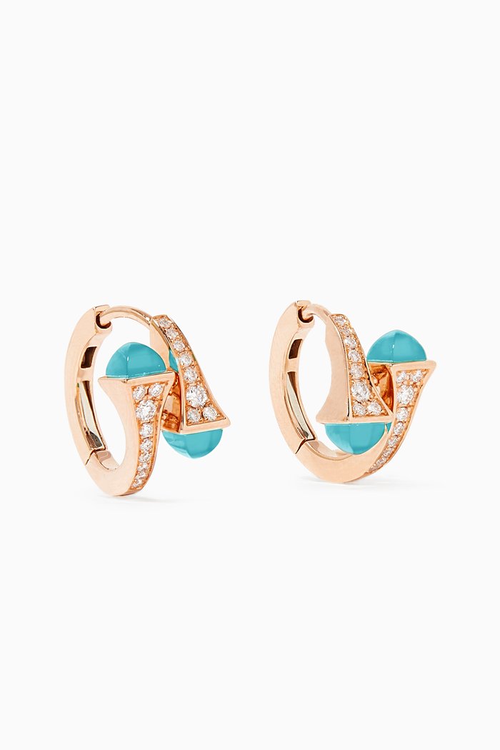 

Cleo Diamond Huggie Earrings with Turquoise in 18kt Rose Gold