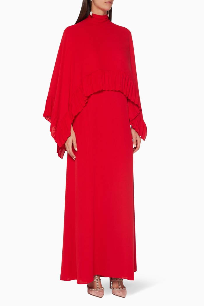 

Ruffled Cape Gown, Red