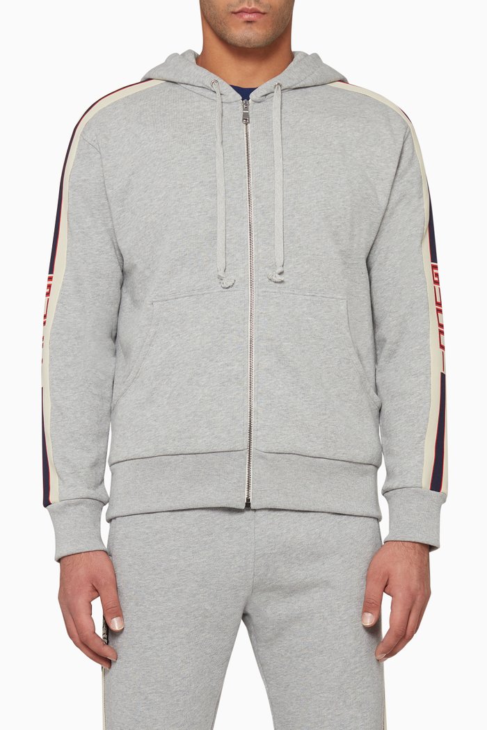Hooded Sweatshirt with Gucci Stripe, Grey