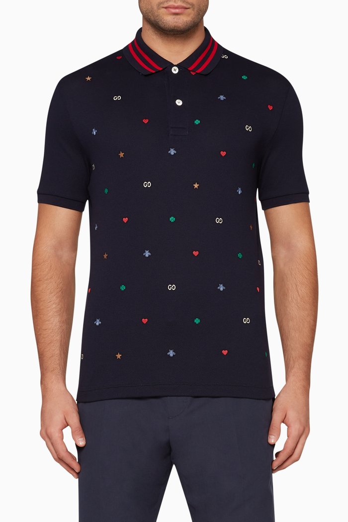 

Embroidered Piqué Polo T-Shirt, Blue