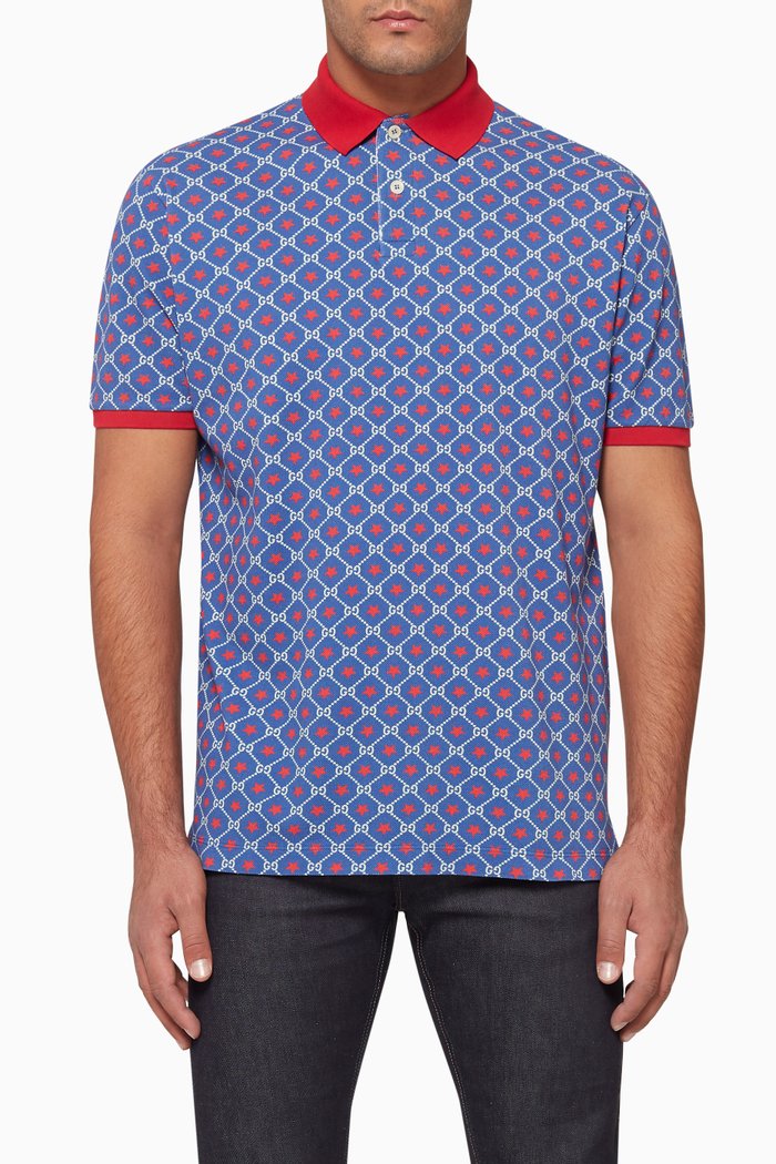 

GG Star Print Polo T-Shirt, Blue