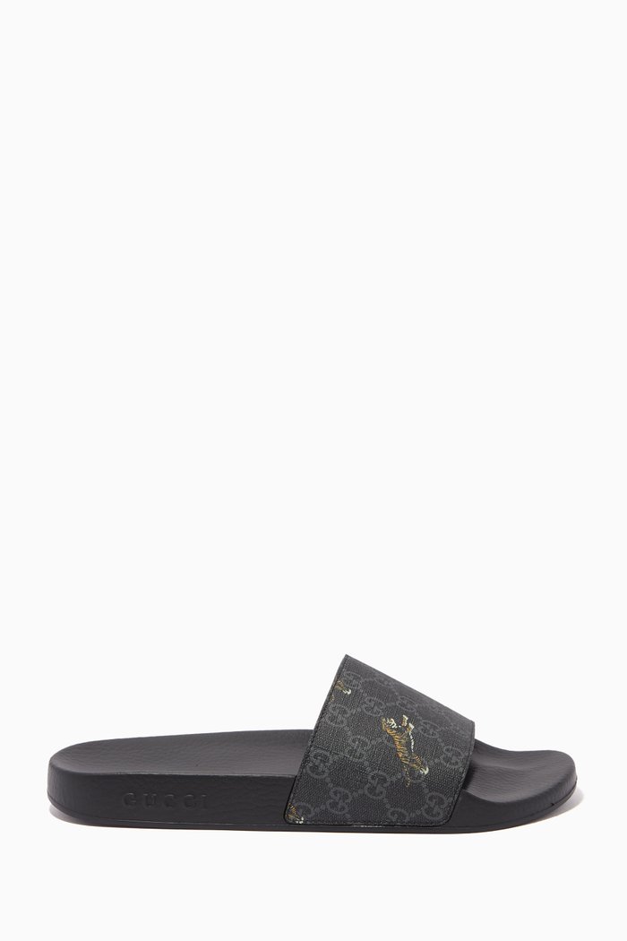 

GG Supreme Tigers Print Slides, Black