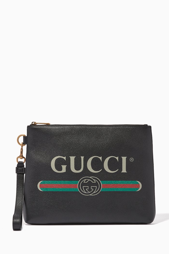 

Gucci Print Leather Pouch, Black