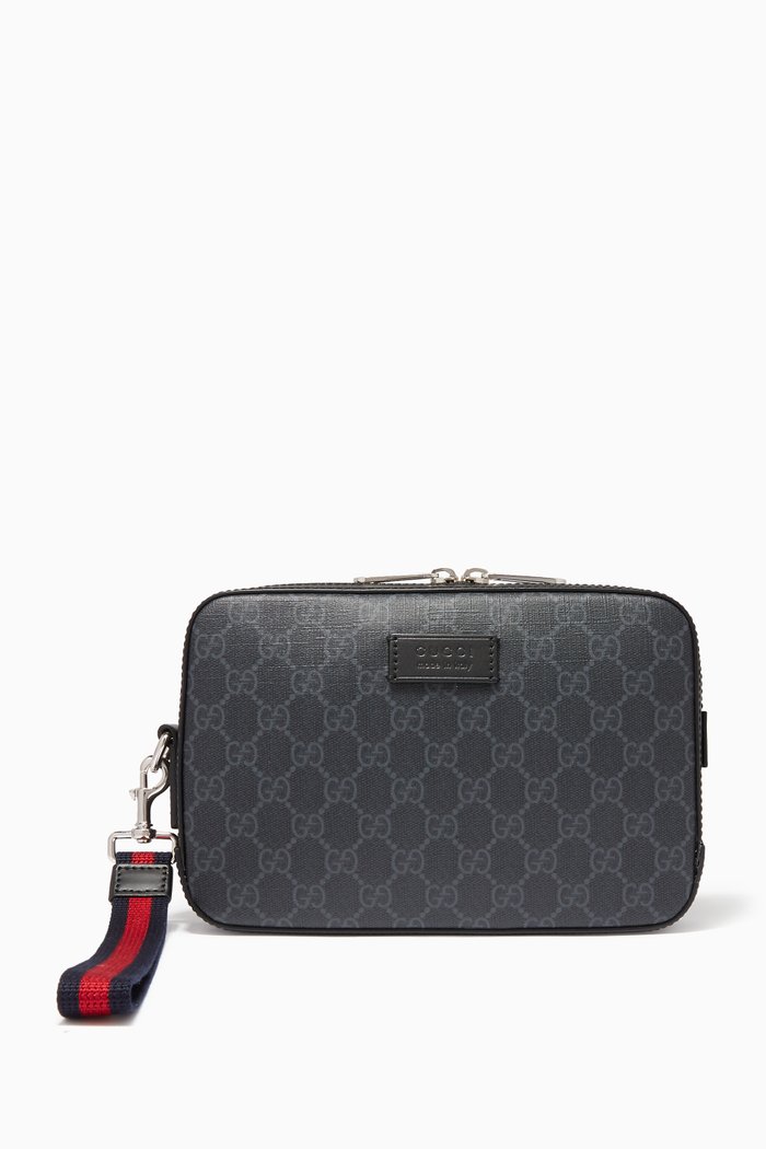 

GG Canvas Zip-Up Pouch, Black